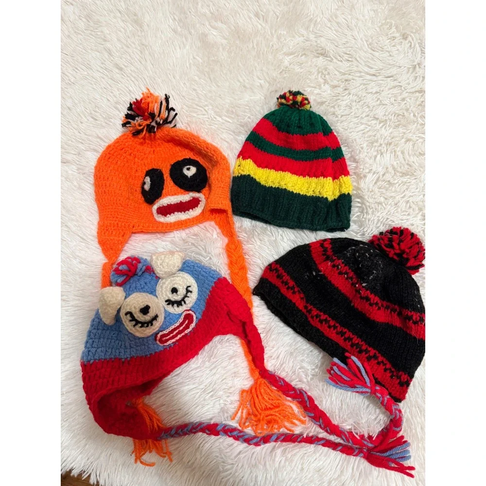 Yo Gabba Gabba Handmade Crochet Beanie Lot Muno Toodee Earflap Hats Kids 4pc